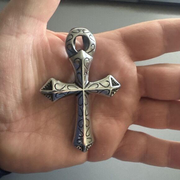 Mens Large Silver Ankh Cross Symbol Of Life Stainless Steel Pendant Necklace - Picture 4 of 6